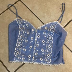 Blue Floral Embroidered Women's Top
